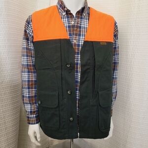 NWOT Woolrich Duck Cotton Game Safety Vest Orange Loden Button Men’s L